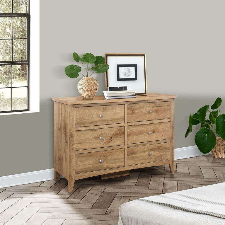 Hampstead Wide Chest - 6 Drawer - Rustic Oak 