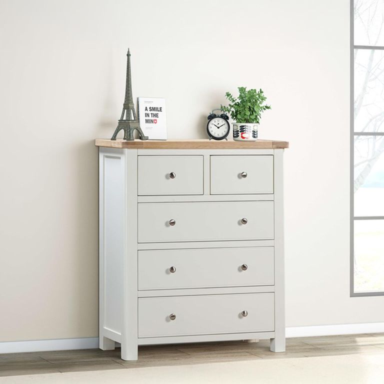 Hayley Chest - 2+3 Drawer - Oak and White