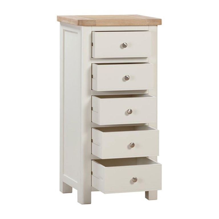 Hayley Chest - 5 Drawer - Tall - Oak and White