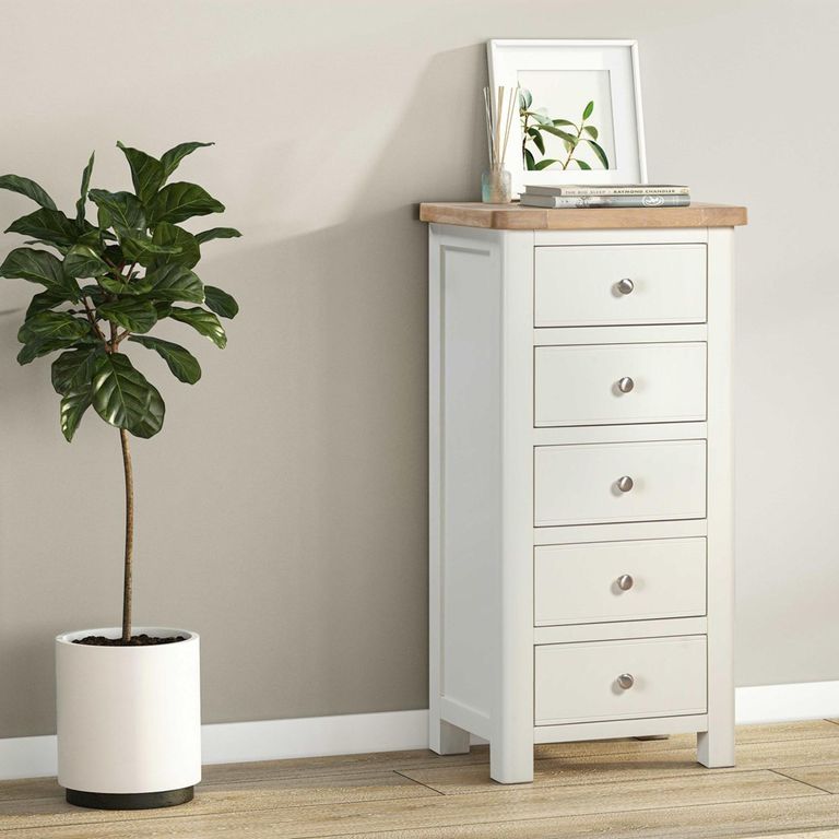 Hayley Chest - 5 Drawer - Tall - Oak and White