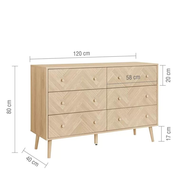 Herringford Wide Chest - 6 Drawer - Oak