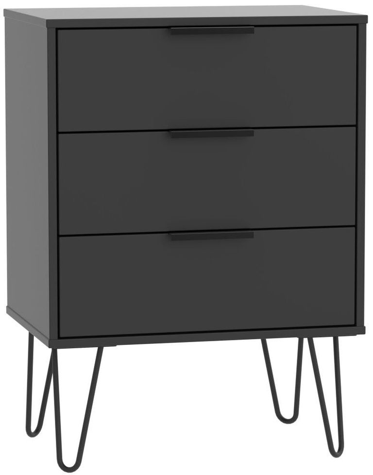 Hong Kong Black 3 Drawer Midi Chest with Hairpin Legs