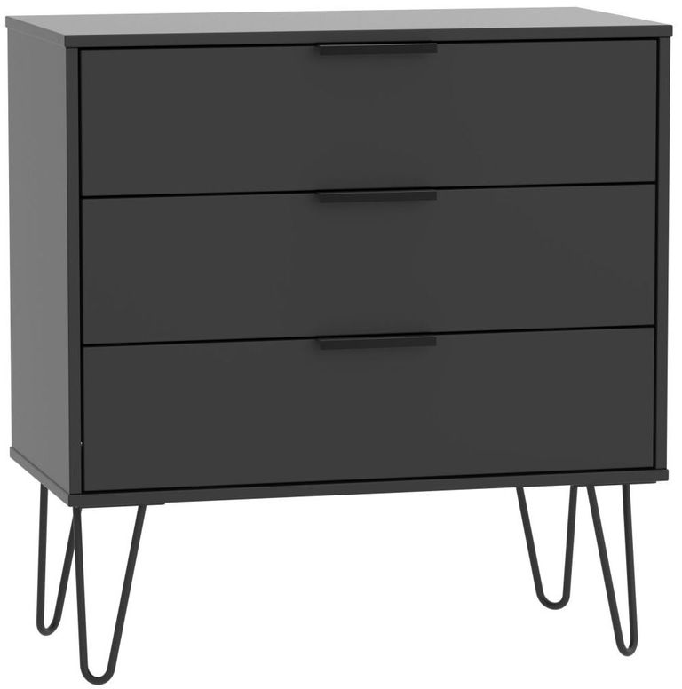 Hong Kong Black 3 Drawer Small Chest with Hairpin Legs