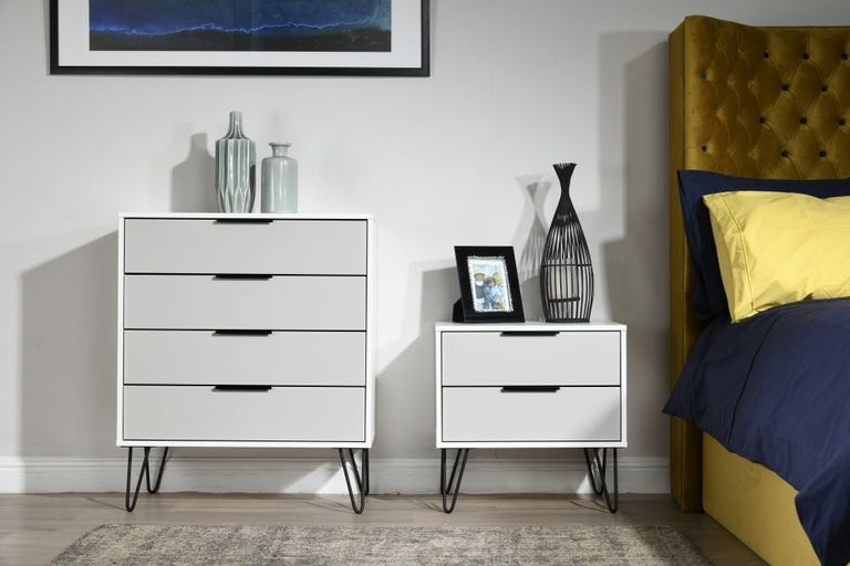 Hong Kong Cashmere and White 4 Drawer Chest with Hairpin Legs