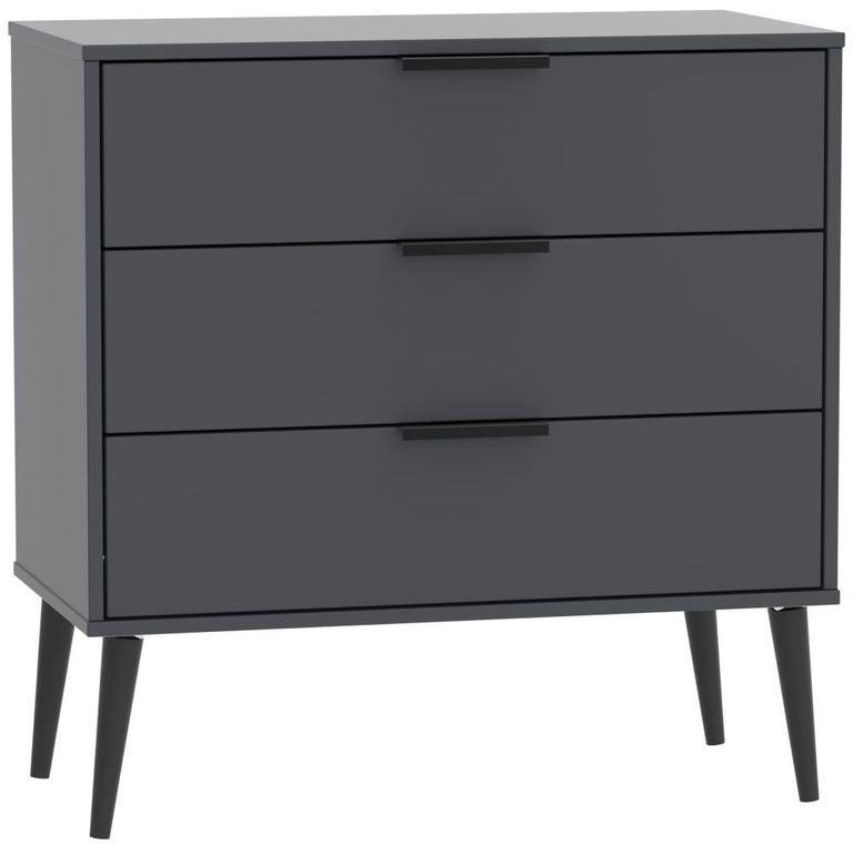 Hong Kong Graphite 3 Drawer Midi Chest with Wooden Legs