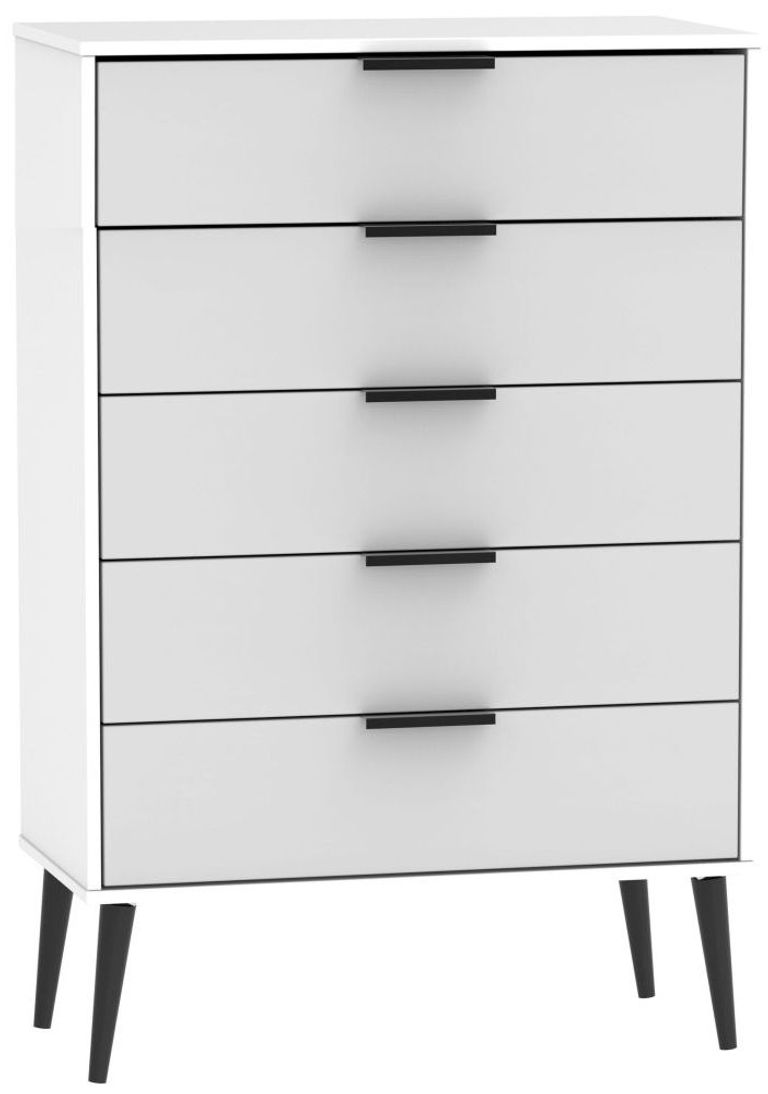 Hong Kong Grey and White 5 Drawer Chest with Wooden Legs