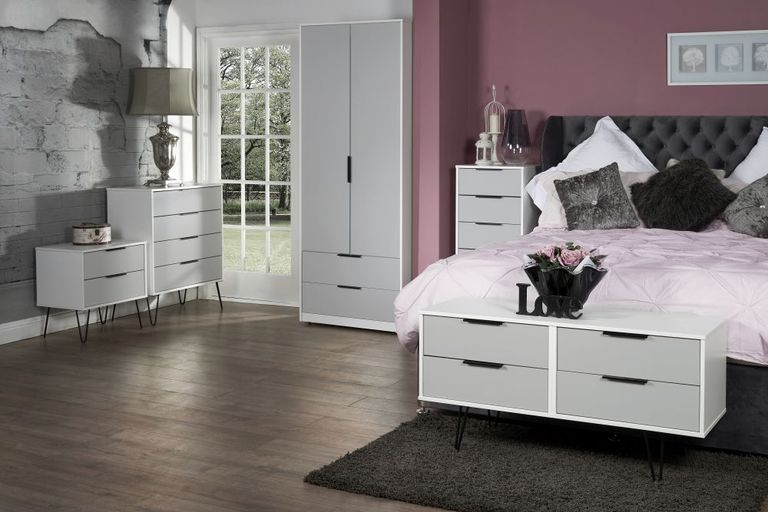 Hong Kong Grey and White 5 Drawer Narrow Chest with Hairpin Legs