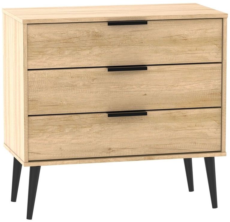 Hong Kong Oak Effect 3 Drawer Midi Chest with Wooden Legs
