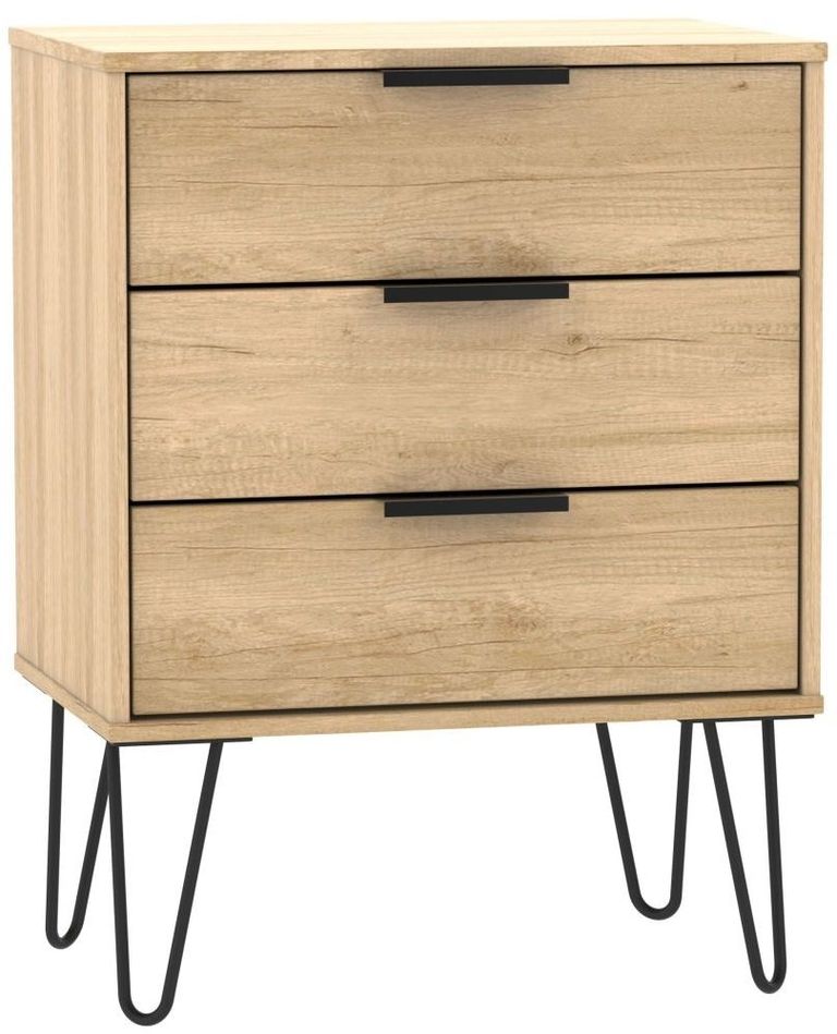 Hong Kong Oak Effect 3 Drawer Small Chest with Hairpin Legs