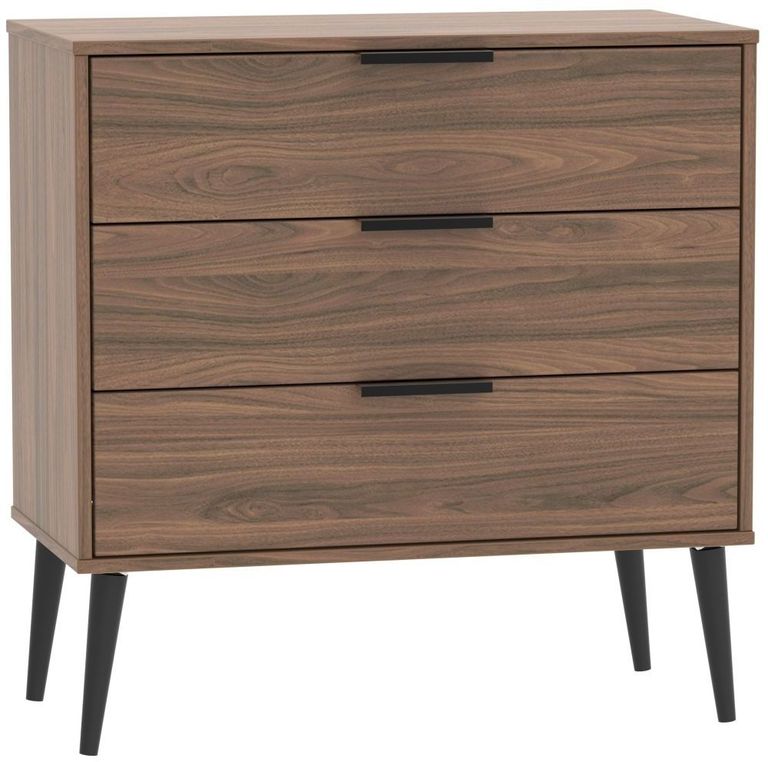 Hong Kong Walnut Effect 3 Drawer Midi Chest with Wooden Legs