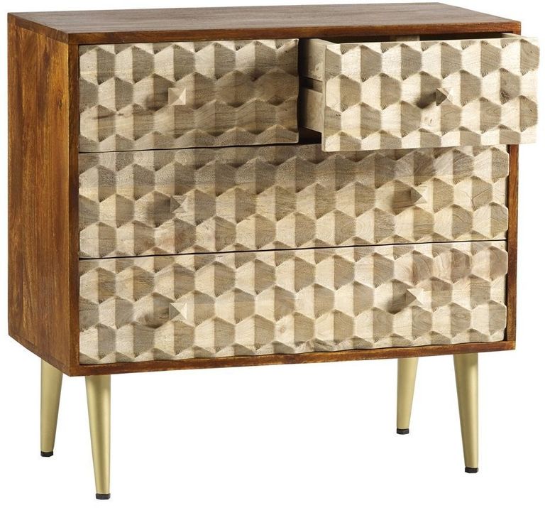Imphal Mango Wood Geomatric 4 Drawer Chest