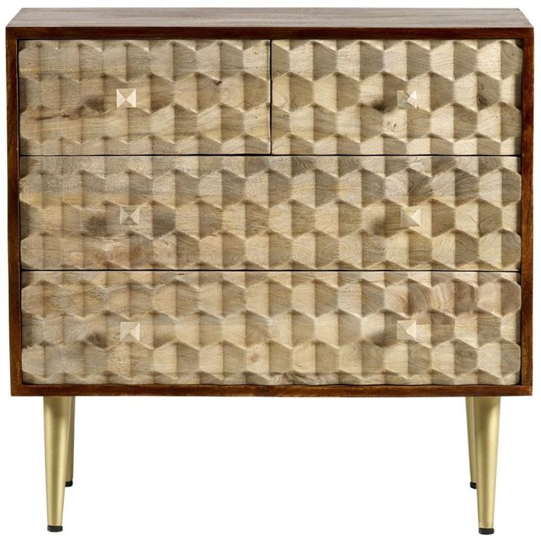 Imphal Mango Wood Geomatric 4 Drawer Chest