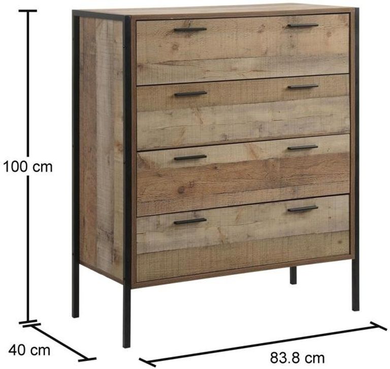 Industrial Rustic Oak Effect 4 Drawer Chest