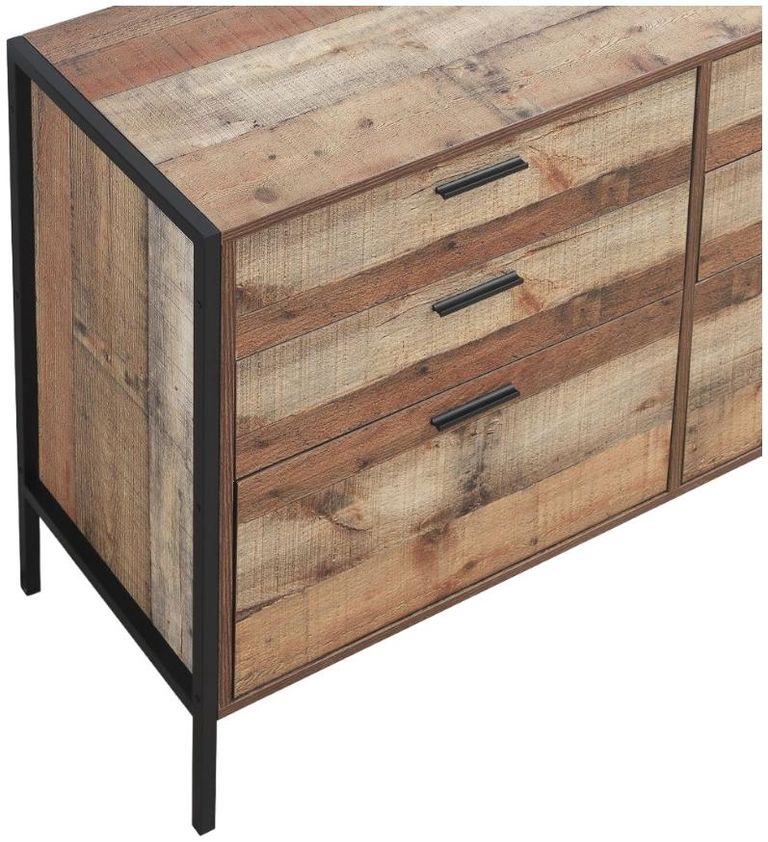Industrial Rustic Oak Effect 6 Drawer Wide Chest