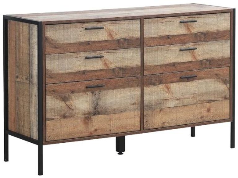 Industrial Rustic Oak Effect 6 Drawer Wide Chest
