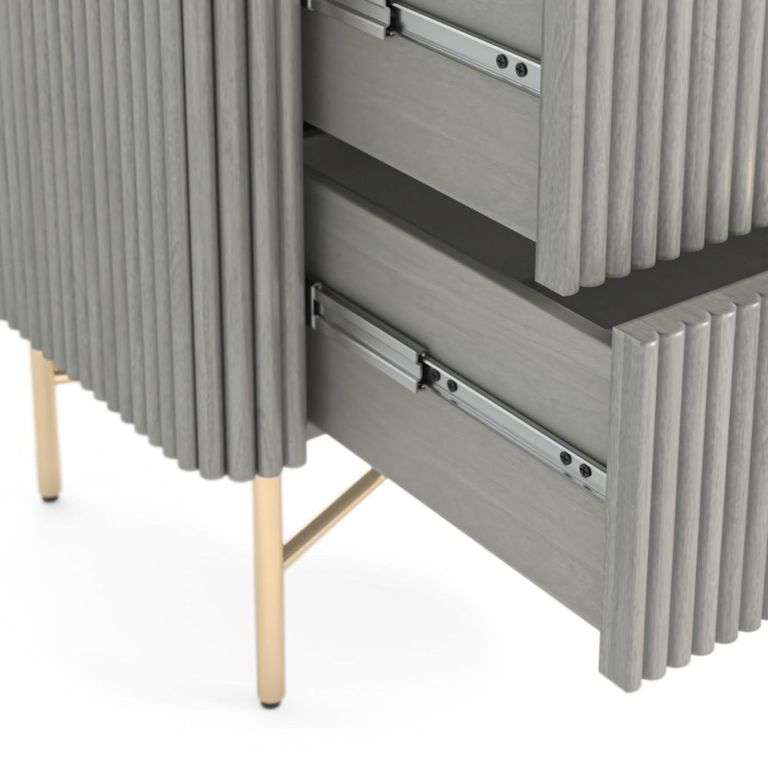 Isabella Grey Chest - 5 Drawer Fluted - White Marble Top