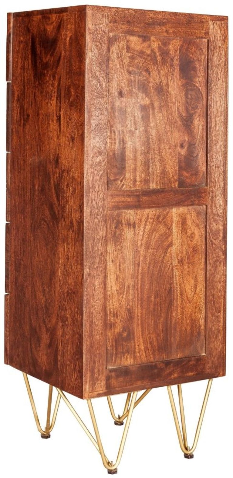 Kaza Dark Mango Wood Narrow 5 Drawer Chest - Hairpin Legs with Gold Geometric Inlay
