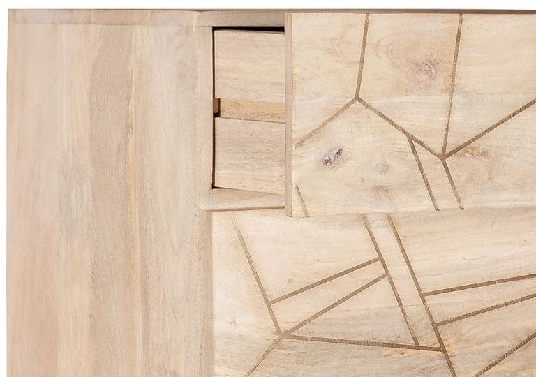 Kaza Light Mango Wood 5 Drawer Narrow Chest - Hairpin Legs with Gold Geometric Inlay