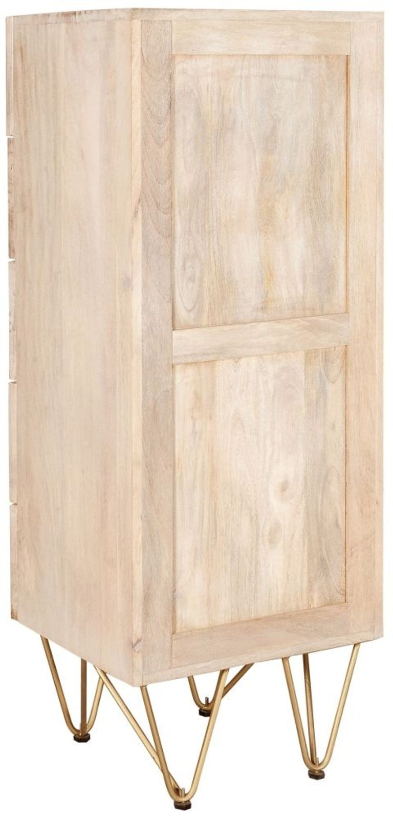 Kaza Light Mango Wood 5 Drawer Narrow Chest - Hairpin Legs with Gold Geometric Inlay