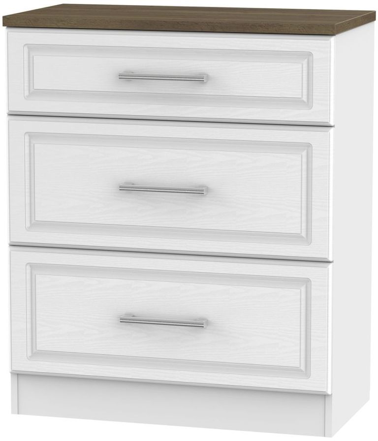 Kent White and Oak 3 Drawer Deep Chest