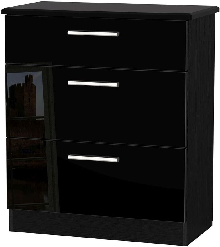 Knightsbridge Black Gloss 3 Drawer Deep Chest