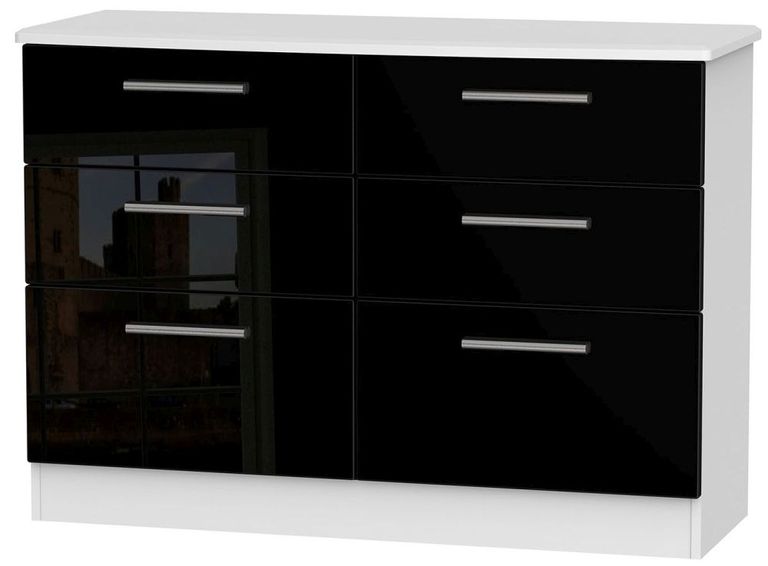 Knightsbridge Black Gloss and White 6 Drawer Midi Chest