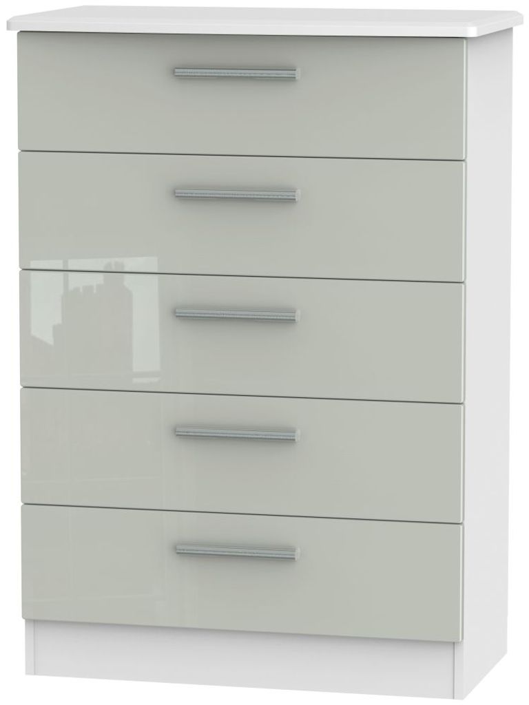 Knightsbridge Cashmere Gloss and White 5 Drawer Chest
