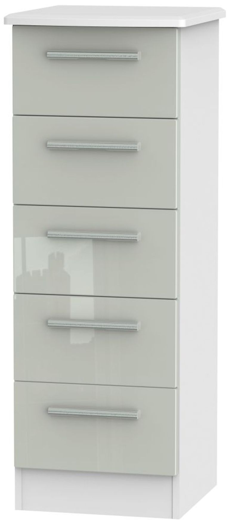 Knightsbridge Cashmere Gloss and White 5 Drawer Narrow Chest