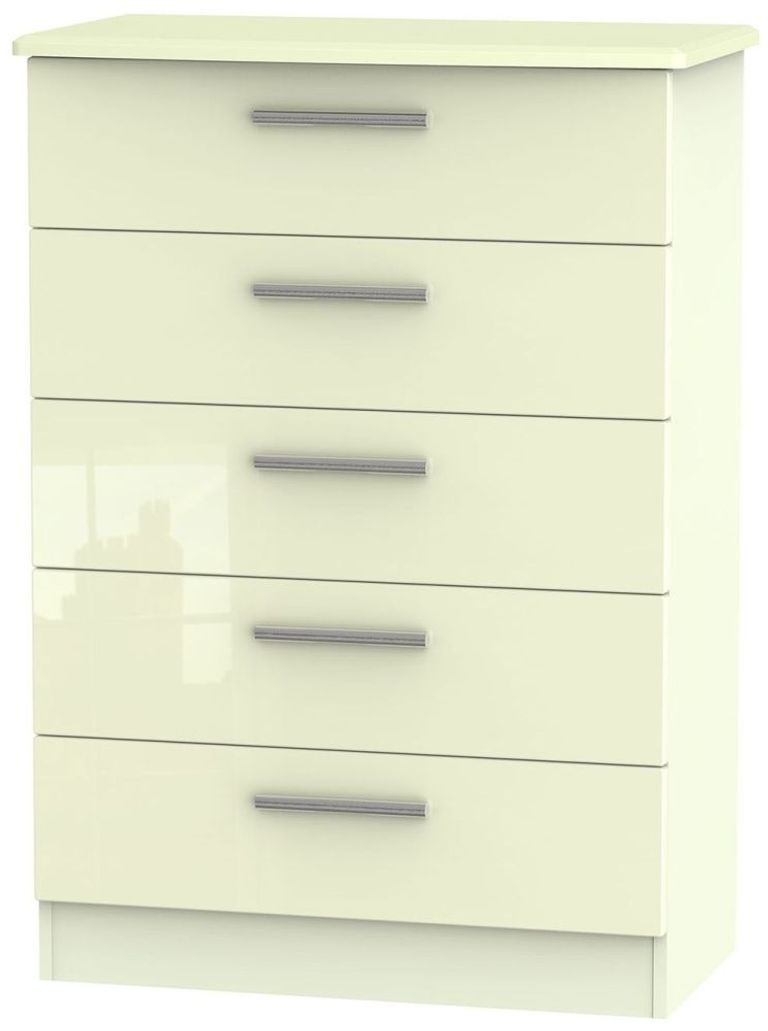 Knightsbridge Cream Gloss 5 Drawer Chest
