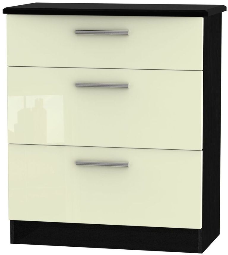 Knightsbridge Cream Gloss and Black 3 Drawer Deep Chest