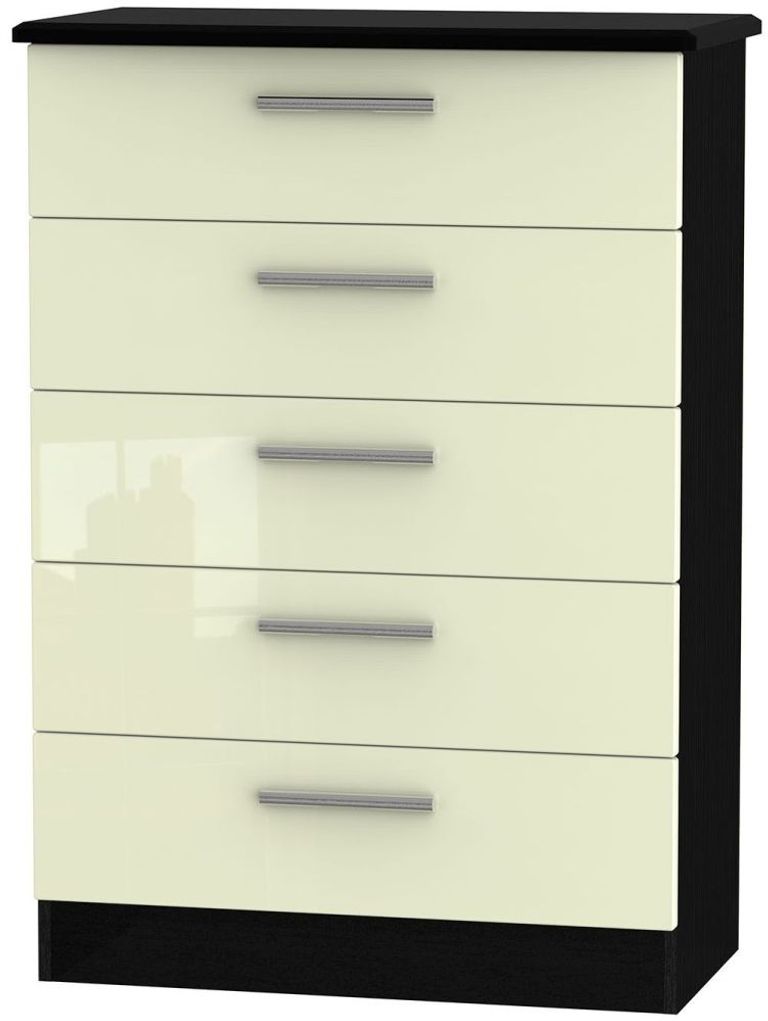 Knightsbridge Cream Gloss and Black 5 Drawer Chest