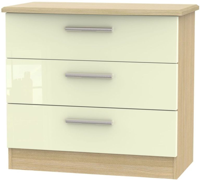 Knightsbridge Cream Gloss and Light Oak 3 Drawer Small Chest