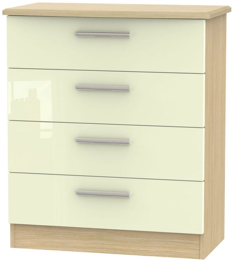 Knightsbridge Cream Gloss and Light Oak 4 Drawer Chest