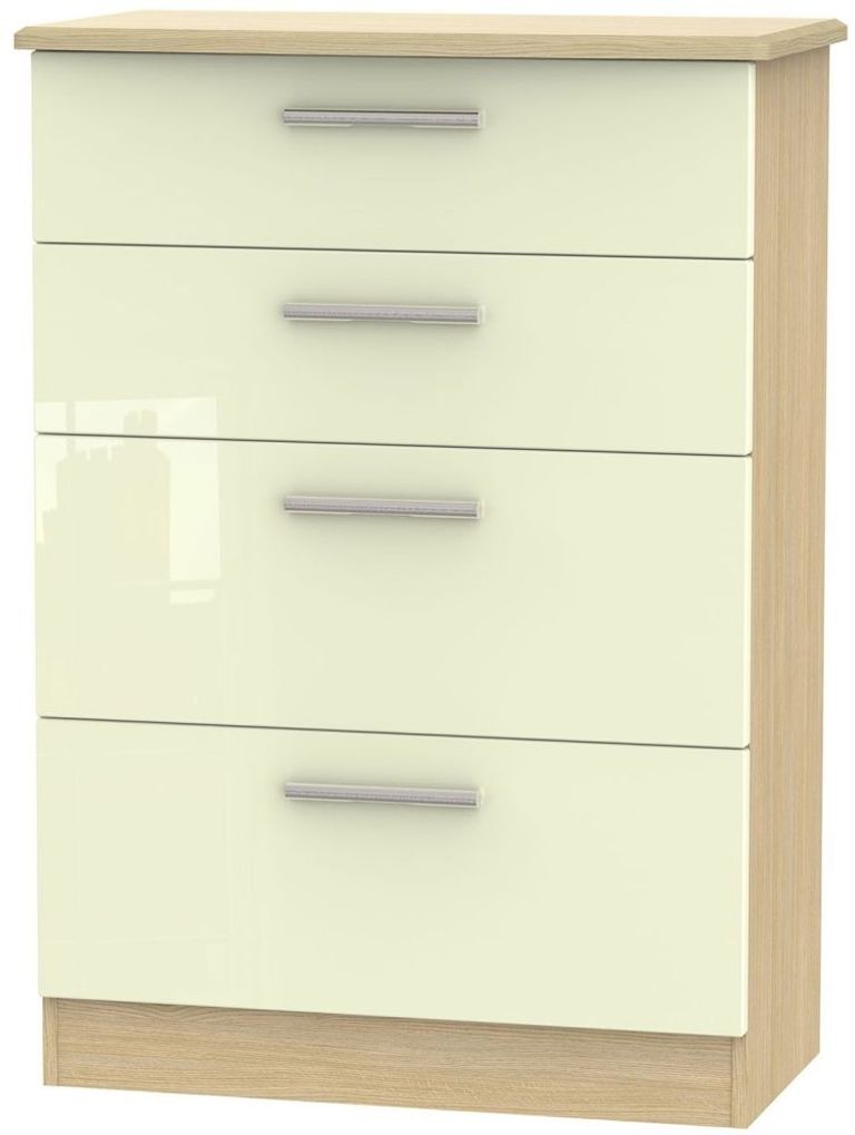 Knightsbridge Cream Gloss and Light Oak 4 Drawer Deep Chest