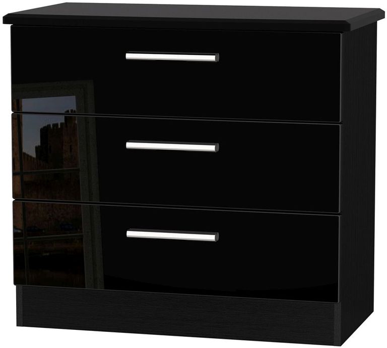 Knightsbridge Gloss Black 3 Drawer Small Chest