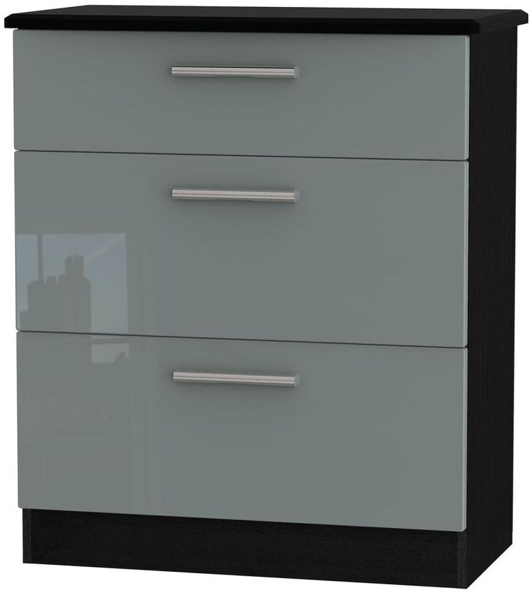 Knightsbridge Grey Gloss and Black 3 Drawer Deep Chest