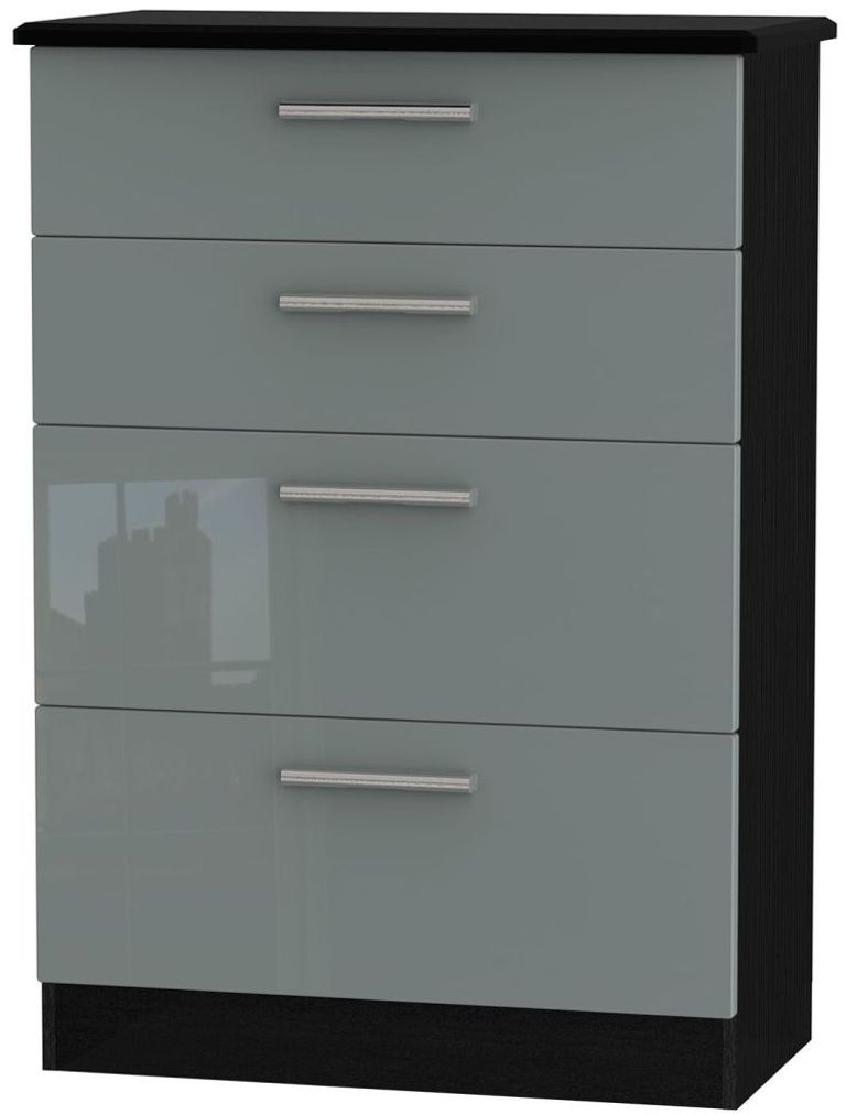 Knightsbridge Grey Gloss and Black 4 Drawer Deep Chest