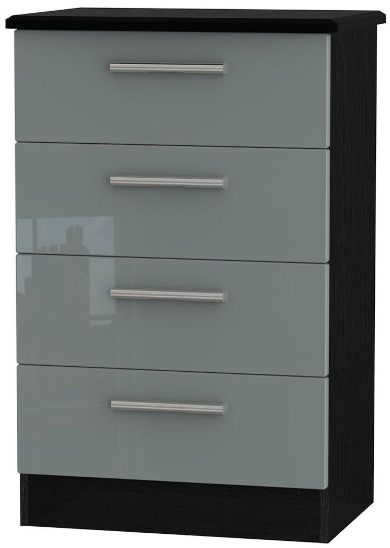 Knightsbridge Grey Gloss and Black 4 Drawer Midi Chest