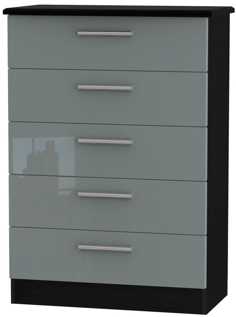 Knightsbridge Grey Gloss and Black 5 Drawer Chest