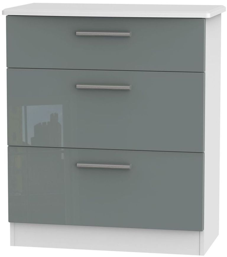 Knightsbridge Grey Gloss and White 3 Drawer Deep Chest