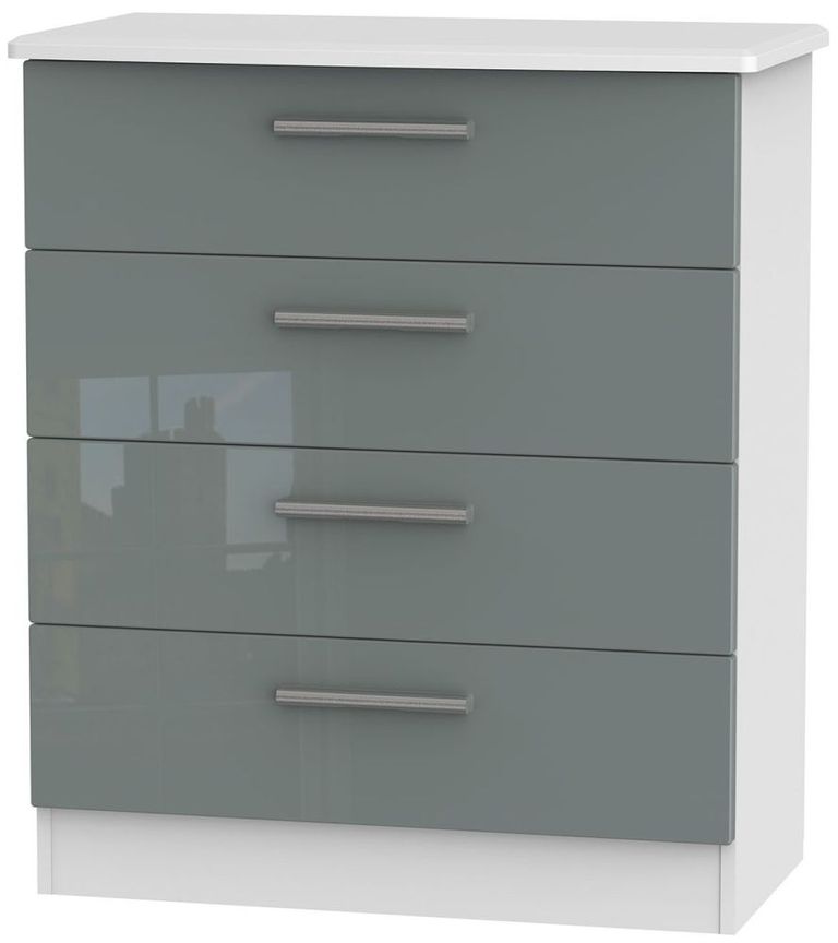 Knightsbridge Grey Gloss and White 4 Drawer Chest