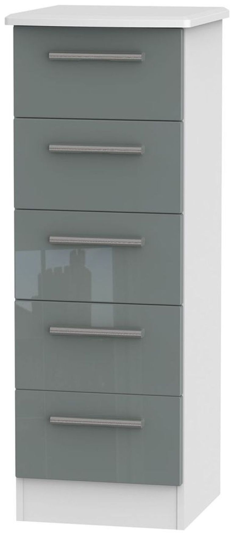 Knightsbridge Grey Gloss and White 5 Drawer Narrow Chest