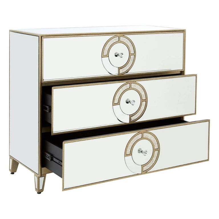 Knightsbridge Chest - 3 Drawer - Mirrored with Gold Trim