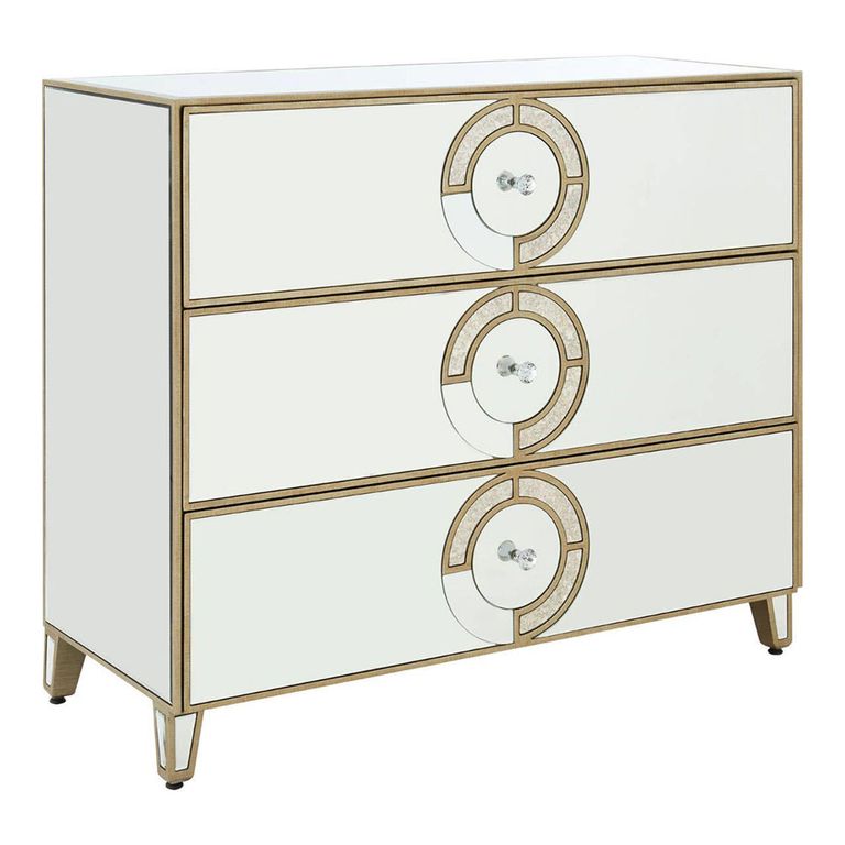 Knightsbridge Chest - 3 Drawer - Mirrored with Gold Trim