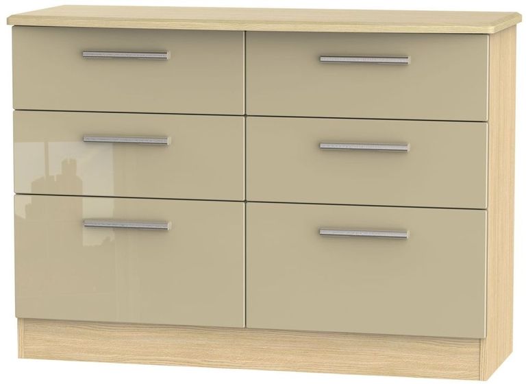 Knightsbridge Mushroom and Light Oak 6 Drawer Midi Chest