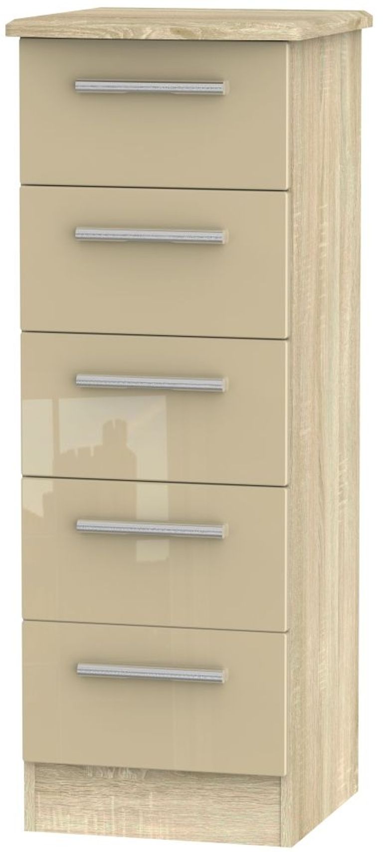 Knightsbridge Mushroom and Oak Effect 5 Drawer Narrow Chest