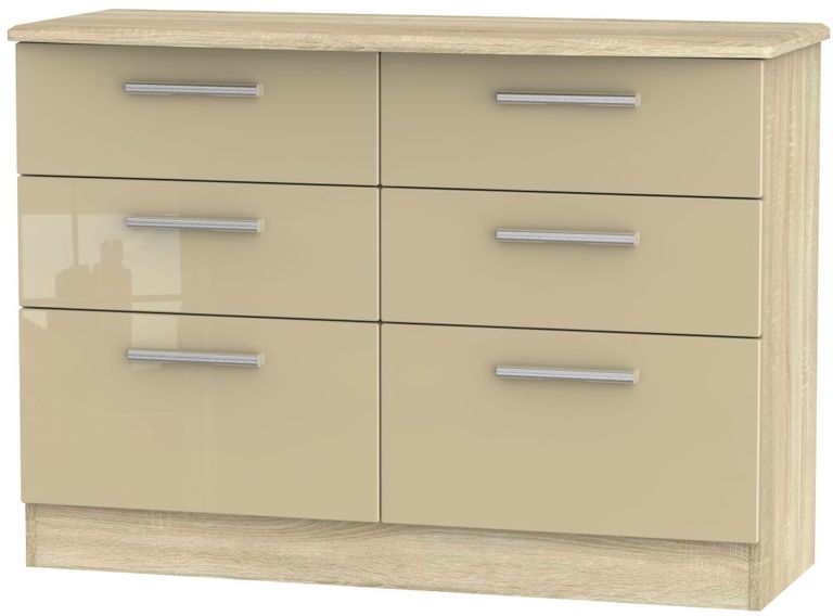 Knightsbridge Mushroom and Oak Effect 6 Drawer Midi Chest