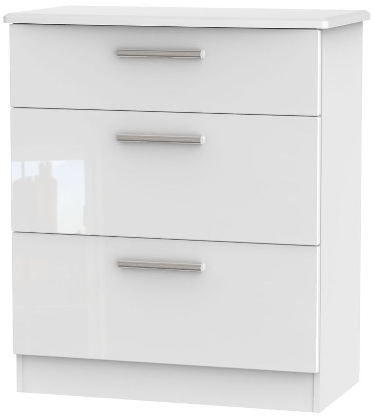Knightsbridge White Gloss 3 Drawer Deep Chest