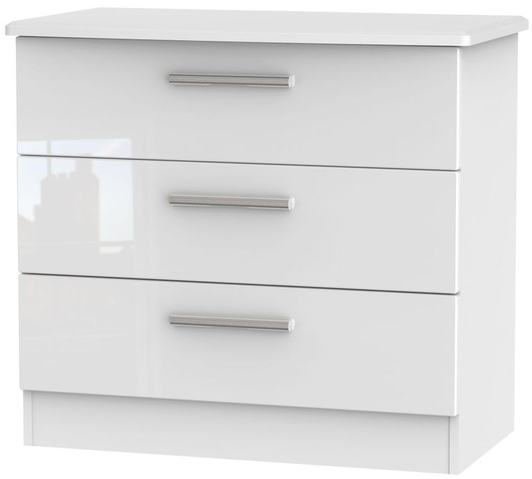 Knightsbridge White Gloss 3 Drawer Small Chest