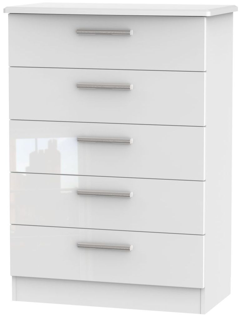 Knightsbridge White Gloss 5 Drawer Chest
